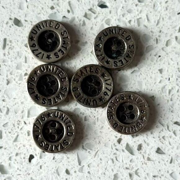 Lot of 6 Vintage USA 1776 Sewing Military Buttons Silver Round 4 Hole Flat Craft - Picture 1 of 5